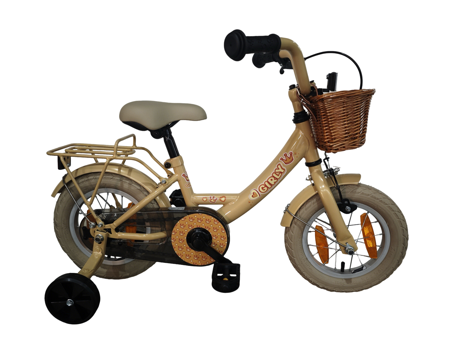 Bicicletta per bambini Bikefun da ragazza 12 pollici - con cestino, ruote da allenamento e mozzo del freno - oro