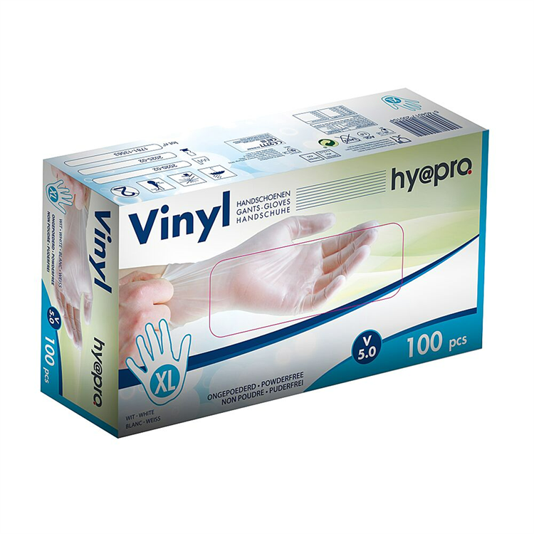 Hy@pro 1063553 - guante de vinilo extragrande blanco empolvado en caja de 100 unidades | 5 piezas