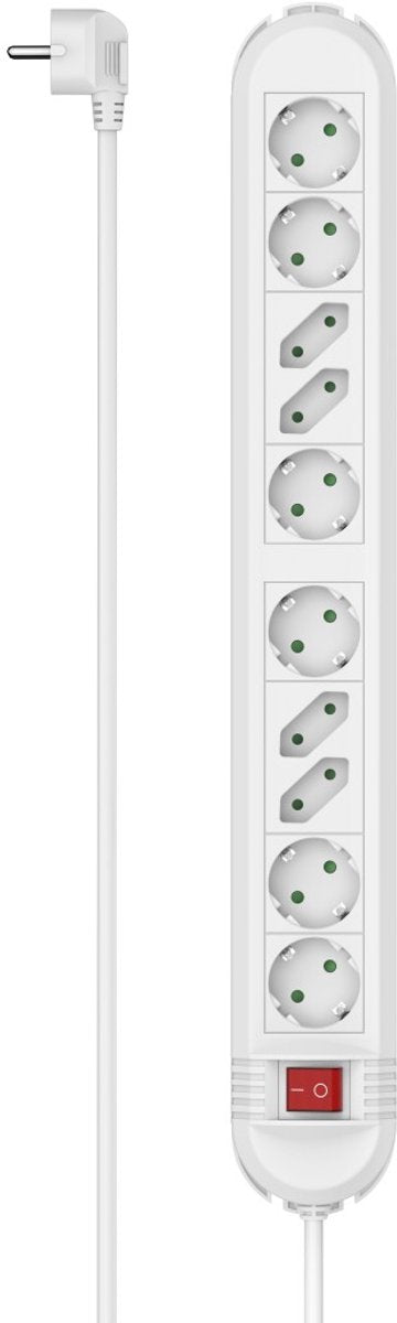 Regleta Hama de 10 contactos con interruptor - montaje en pared - 1,5 m. - blanco