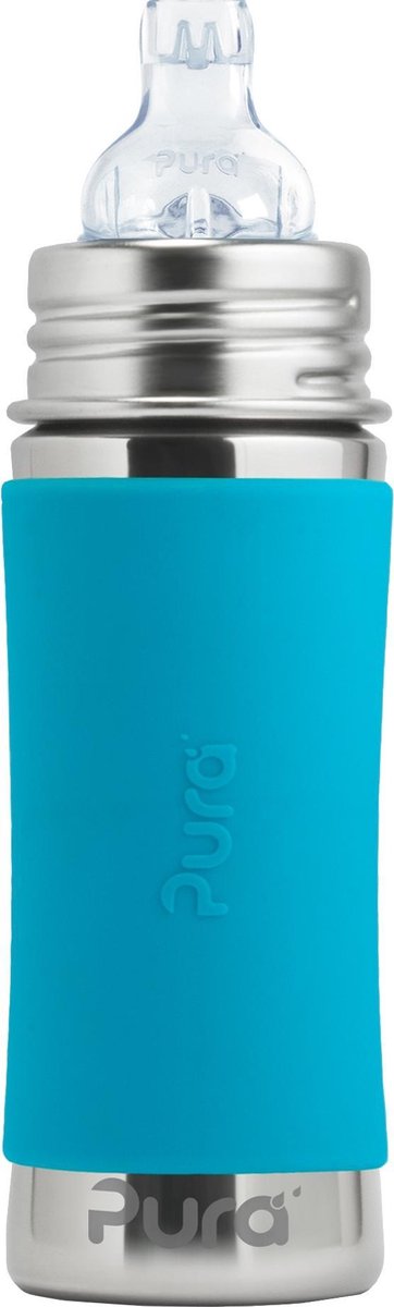 Pura spout bottle 325 ml - spout cup - grows with you - plastic-free - dishwasher safe - including silicone spout, travel cap and sleeve - aqua