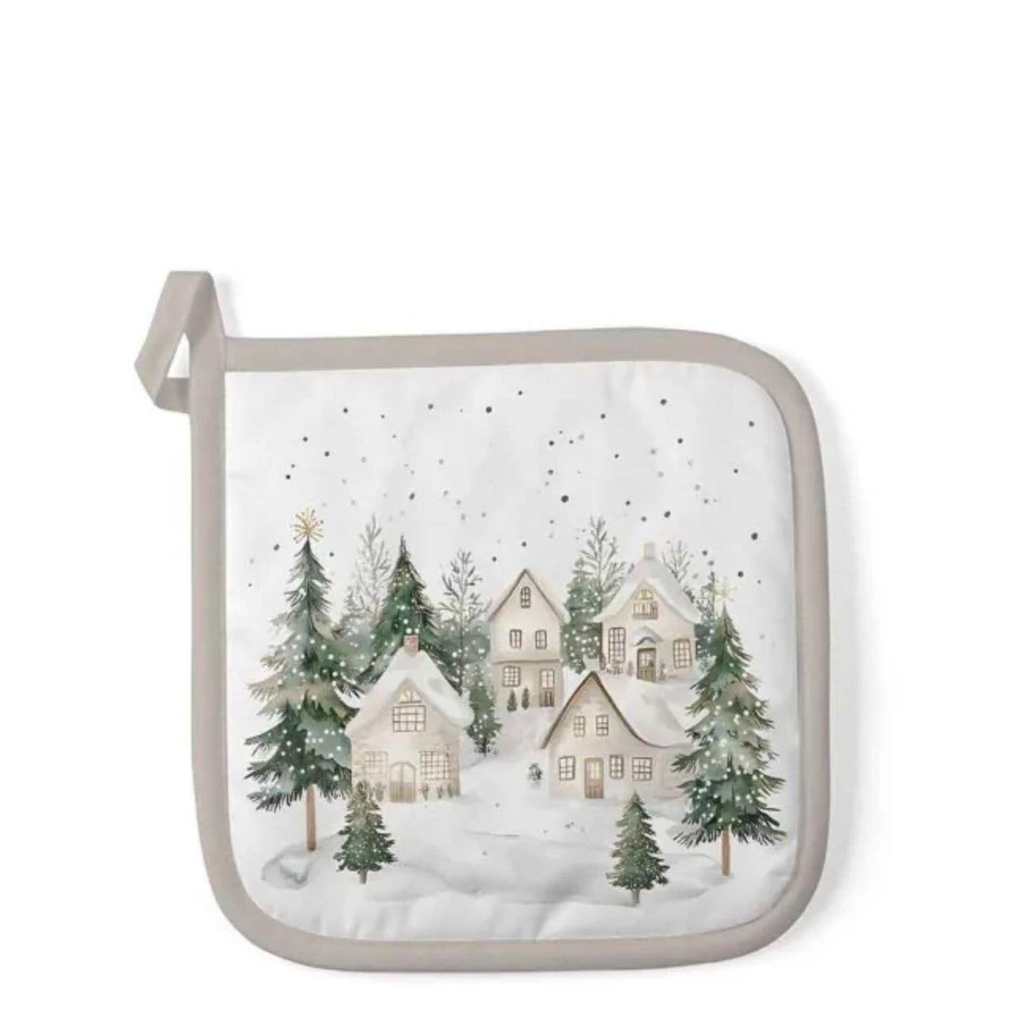 Ambiente agarradera casas nevadas 20x20cm algodón