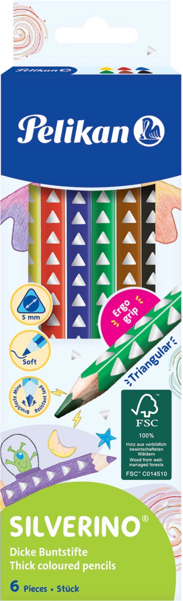 Matite colorate Pelikan silverino - triangolari 5,0 mm - 6 colori