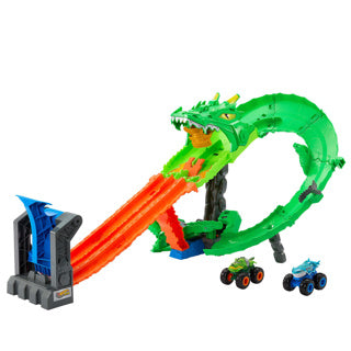 Set de lanzamiento de Hot Wheels Monster Trucks Tiburones vs Dinos