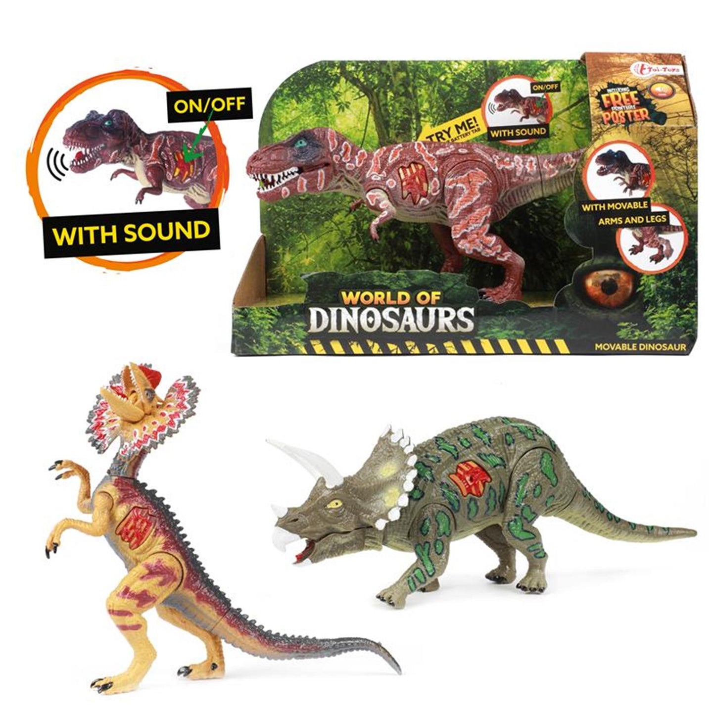 Mundo de los dinosaurios Dilophosaurus, móviles con sonido