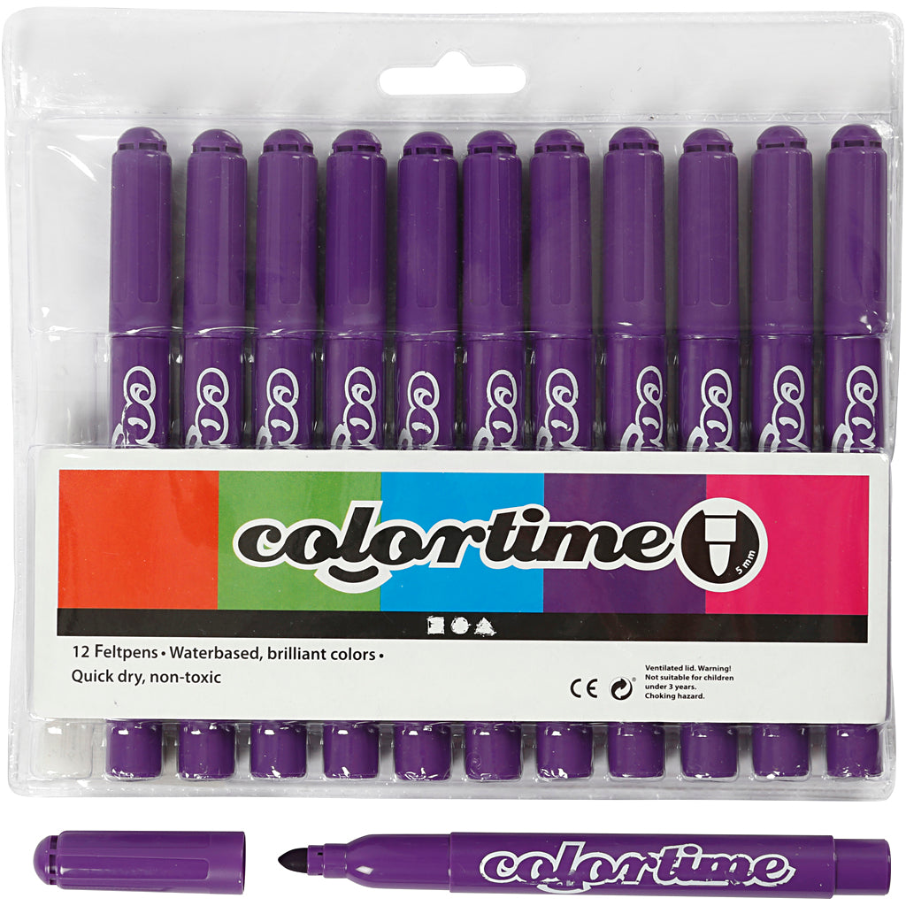 Pennarelli Colortime, larghezza tratto 5 mm, viola scuro, 12 pezzi, 1 scatola
