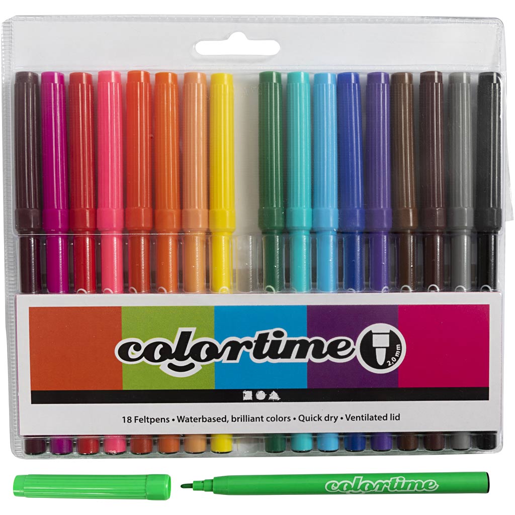 Pennarelli Colortime, spessore tratto 2 mm, vari colori, 18 pezzi, 1 scatola