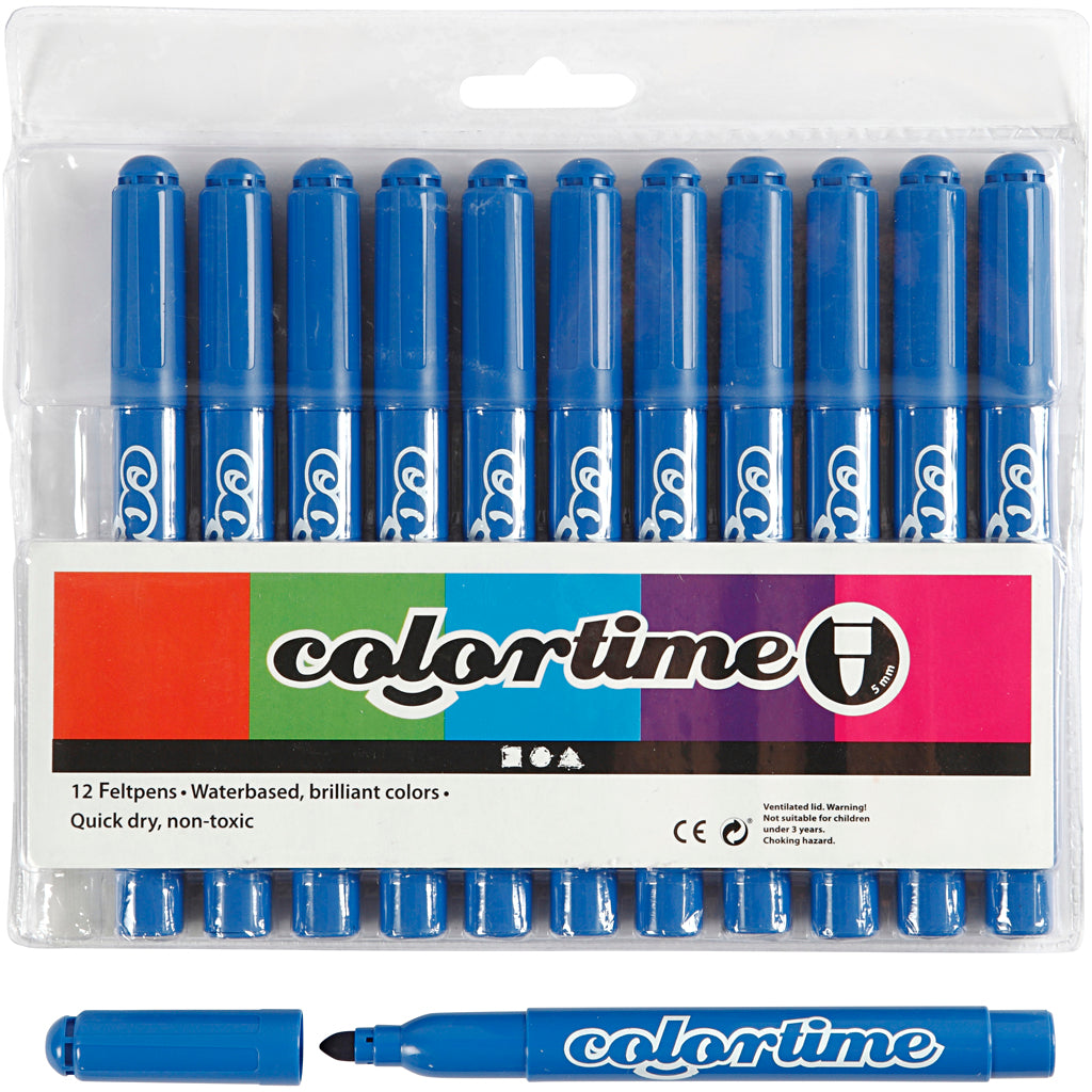 Pennarelli Colortime, larghezza tratto 5 mm, azzurro, 12 pezzi, 1 scatola