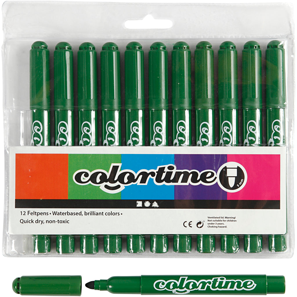 Pennarelli Colortime, larghezza tratto 5 mm, verde pino, 12 pezzi, 1 scatola