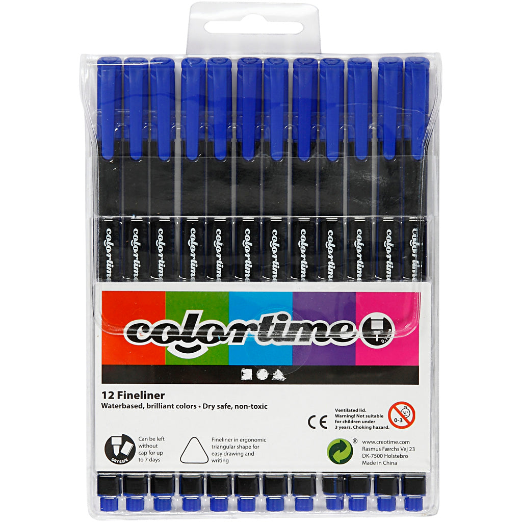 Fineliner Colortime, larghezza tratto 0,6-0,7 mm, blu scuro, 12 pezzi 1 scatola