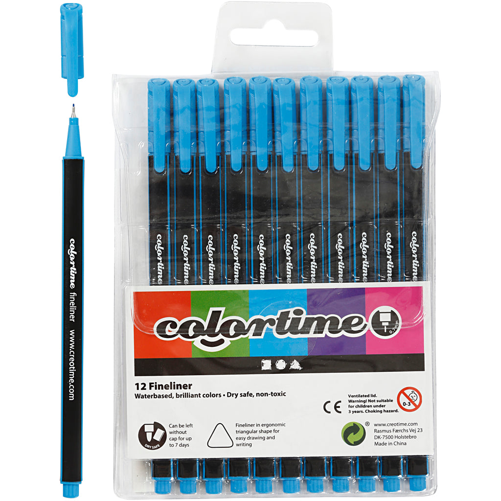 Fineliner Colortime, larghezza tratto 0,6-0,7 mm, azzurro, 12 pezzi 1 scatola