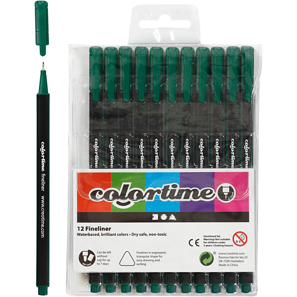 Fineliner Colortime, larghezza tratto 0,6-0,7 mm, verde scuro, 12 pezzi 1 scatola