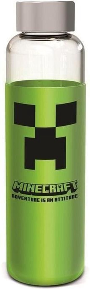 Botella Anders - stor - minecraft - vidrio con tapa de silicona - reutilizable - 585 ml