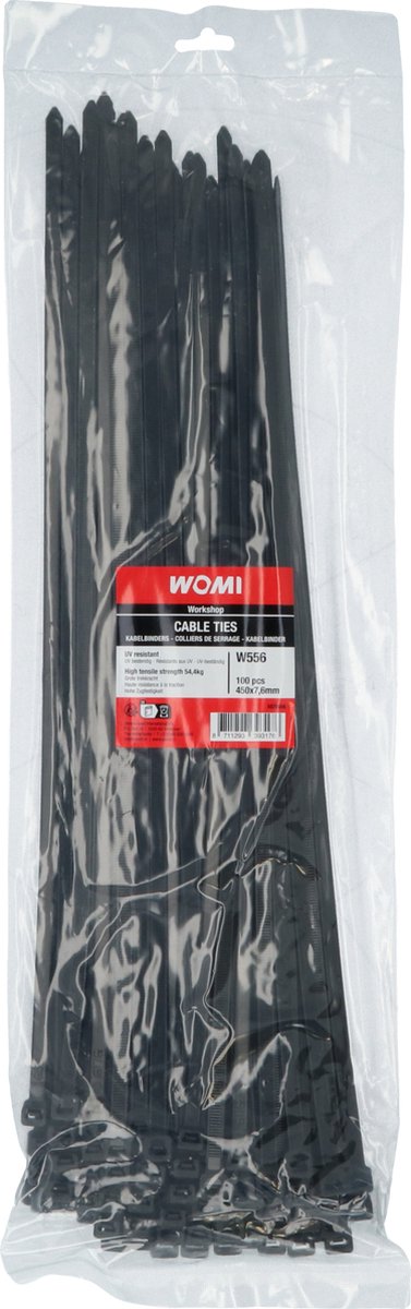 Fascette Womi 450×7,6 mm nere – 100 pezzi – extra lunghe – elevata resistenza alla trazione
