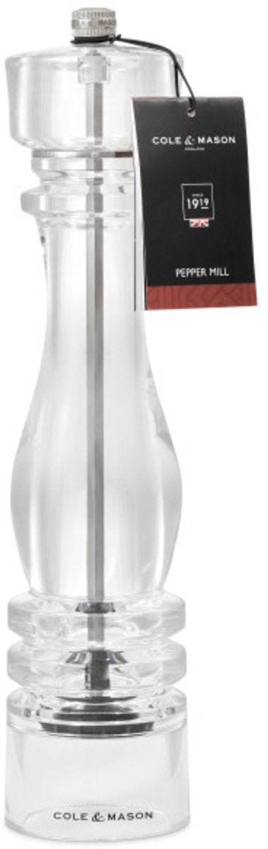 Molinillo de pimienta Cole Mason London – 30 cm – acrílico transparente – XXL – molinillo de precisión