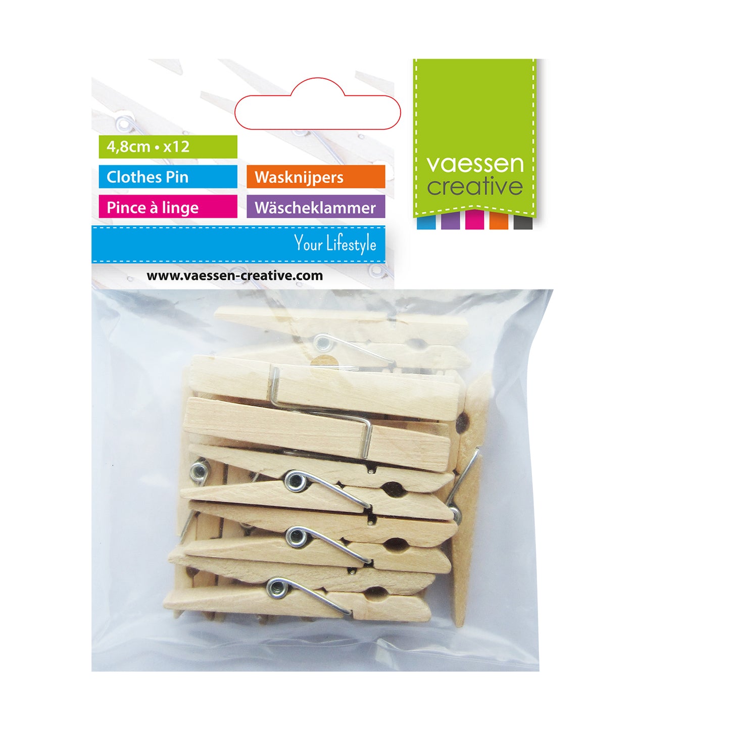 Vaessen creative • mollette per bucato in legno 4,8 cm 12 pezzi naturale