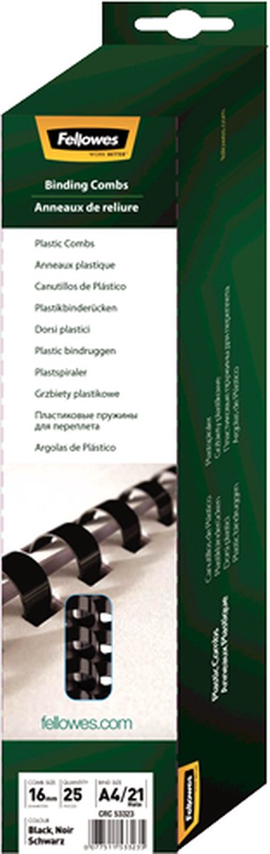 Fellowes plastic bindruggen 16mm - zwart 25 stuks