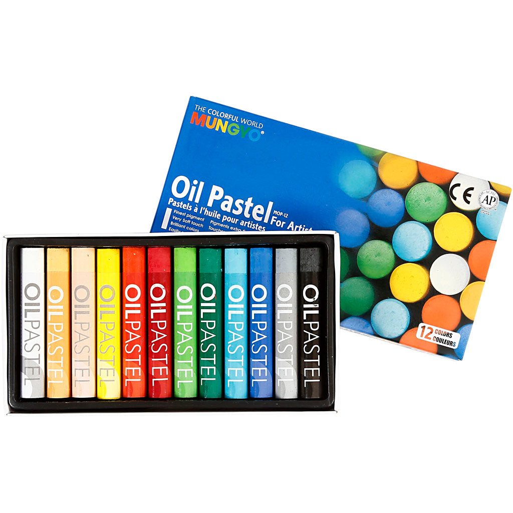 Pastello a olio Mungyo, l: 7 cm, spess. 11 mm, vari colori, 12 pezzi 1 scatola