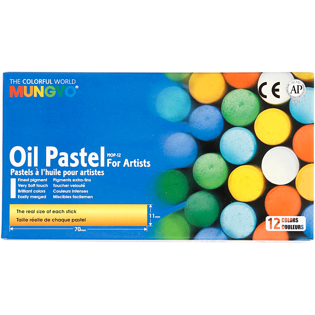 Pastello a olio Mungyo, l: 7 cm, spess. 11 mm, vari colori, 12 pezzi 1 scatola