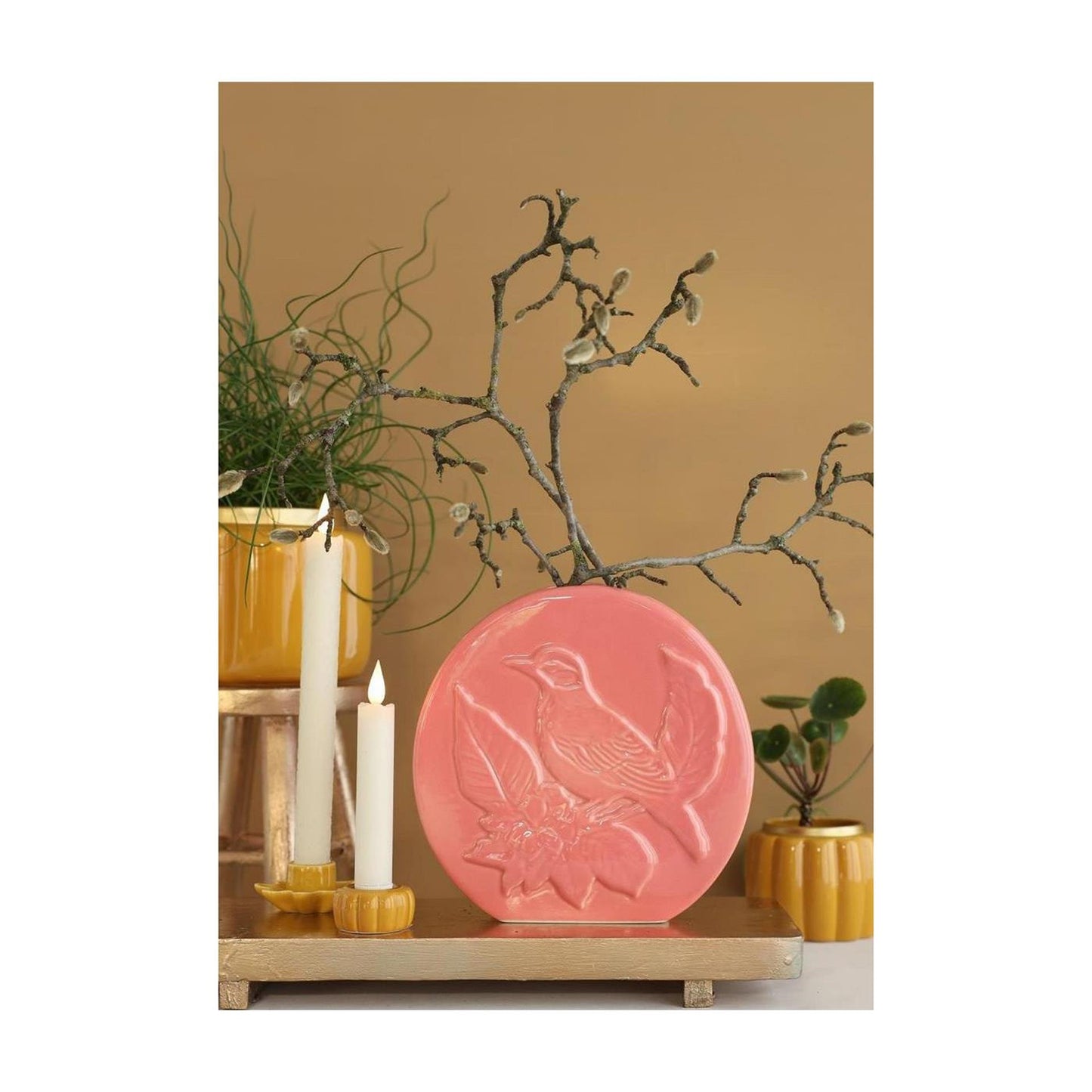 Vaso Ideas 4 stagioni uccello terra rosa ø6x20x20cm
