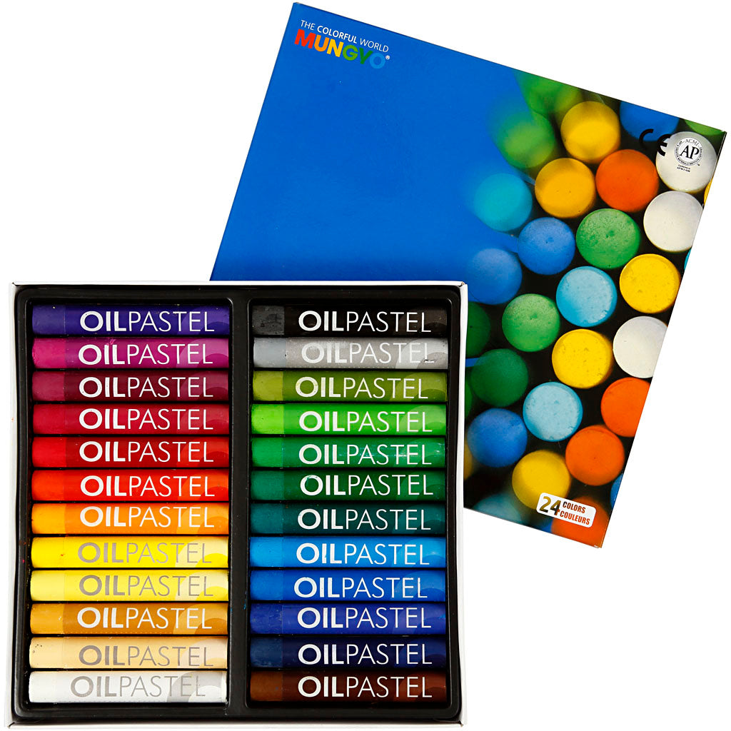 Pastello a olio Mungyo, l: 7 cm, spess. 11 mm, vari colori, 24 pezzi 1 scatola