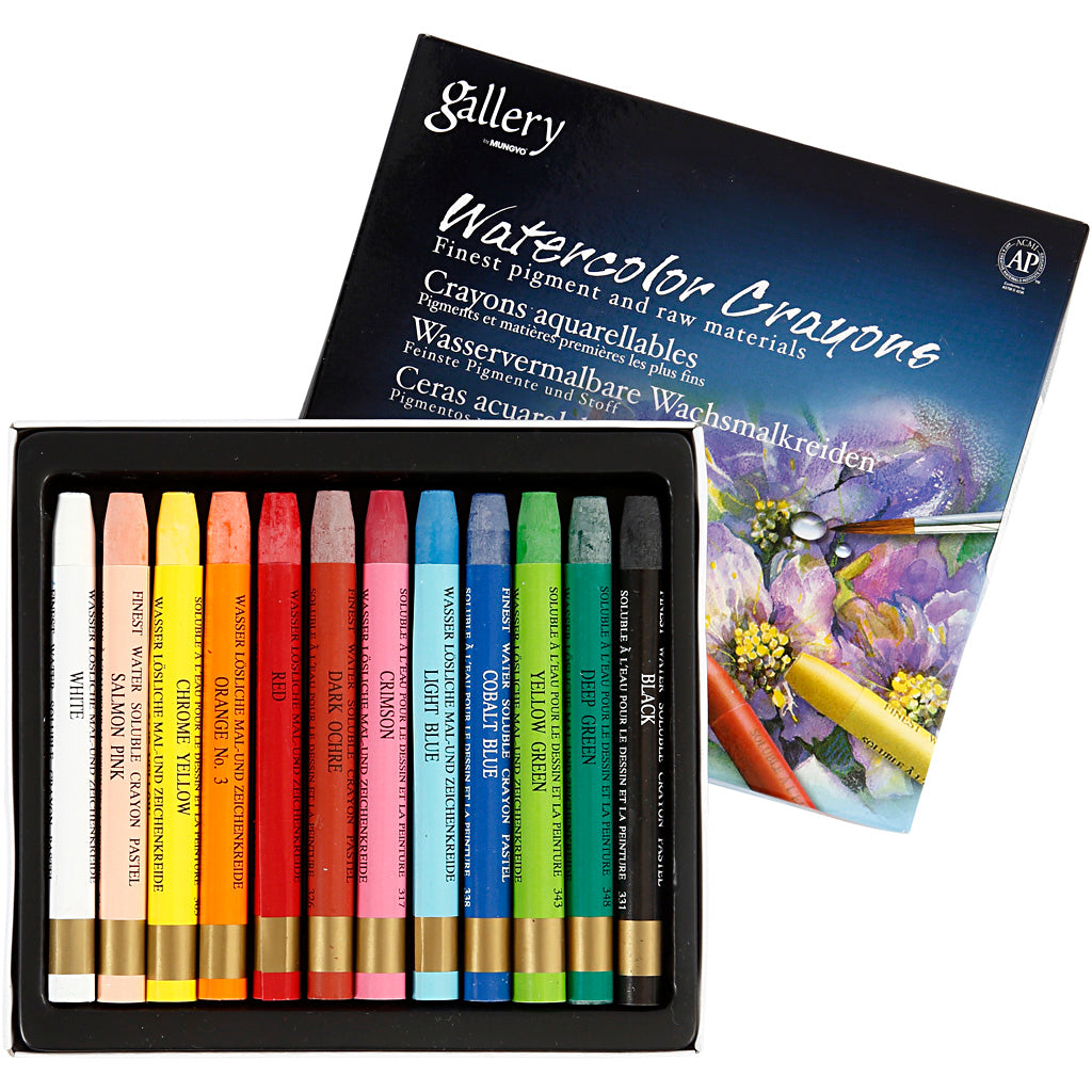 Crayones de acuarela Mungyo, l: 9,3 cm, varios colores, 12 piezas, 1 caja