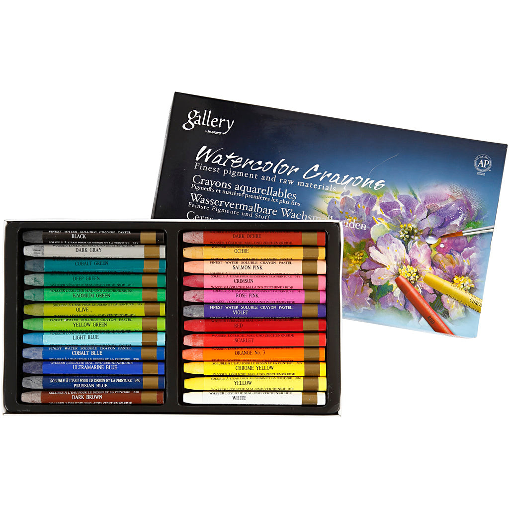 Pastelli acquerello Mungyo, l: 9,3 cm, vari colori, 24 pezzi, 1 scatola