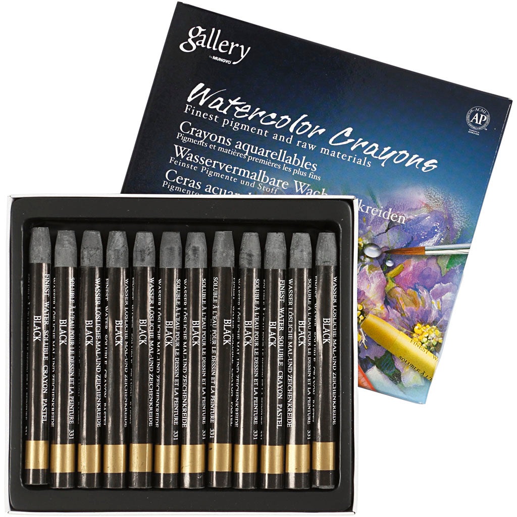Gesso acquerello Mungyo, L: 9,3 cm, spessore 8 mm, nero (331), 12 pezzi 1 scatola