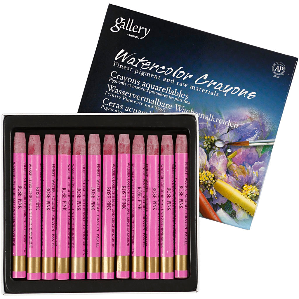 Tiza acuarelable Mungyo, L: 9,3 cm, grosor 8 mm, rosa fresco (316), 12 piezas 1 caja