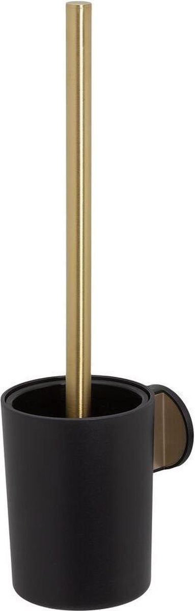 Tiger tune - scopino per WC con supporto - senza foratura - nastro autoadesivo da 3 m - nero spazzolato oro