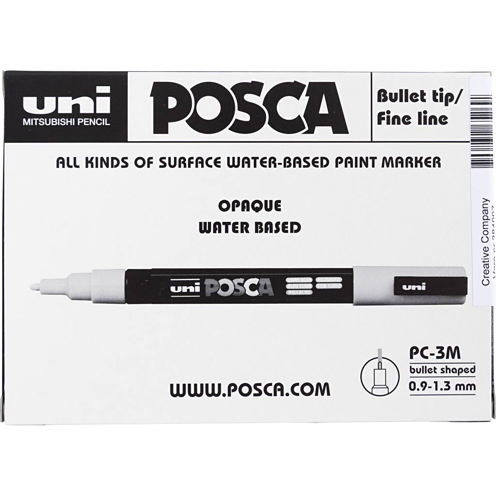 UNI-POSCA POSCA MARKER, AFM PC-3M, spessore della linea 0,9-1,3 mm, fine, oro, argento, bianco, 6 div 1 scatola