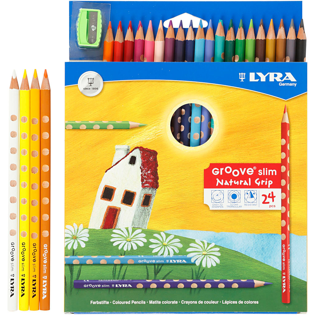 Groove lyra matite colorate a colori sottili, l: 18 cm, riempimento di 3,3 mm, vari colori, 24 pezzo 1 scatola