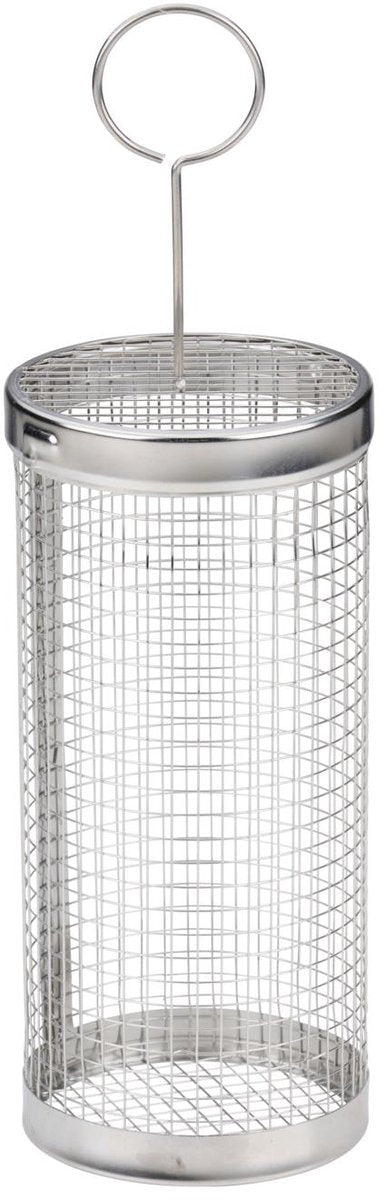 Alpina set cestelli per barbecue 2 pezzi - griglia in acciaio inox con manico - accessori barbecue per verdure e carne - 9 x 20,5 cm - argento