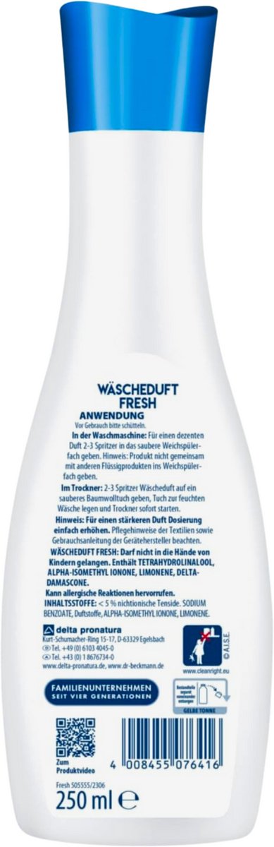 Dr. beckmann wasparfum - fresh - 250 ml - langdurige geur - voor alle soorten textiel