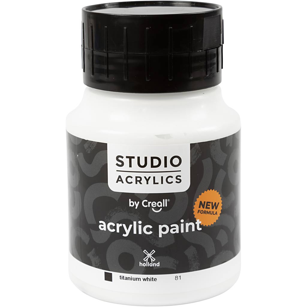 Pintura acrílica Creall Studio, opaca, blanca (81), 500 ml 1 botella.