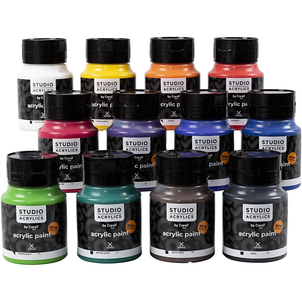 Pintura acrílica creall studio, varios colores, 12x500 ml 1 caja