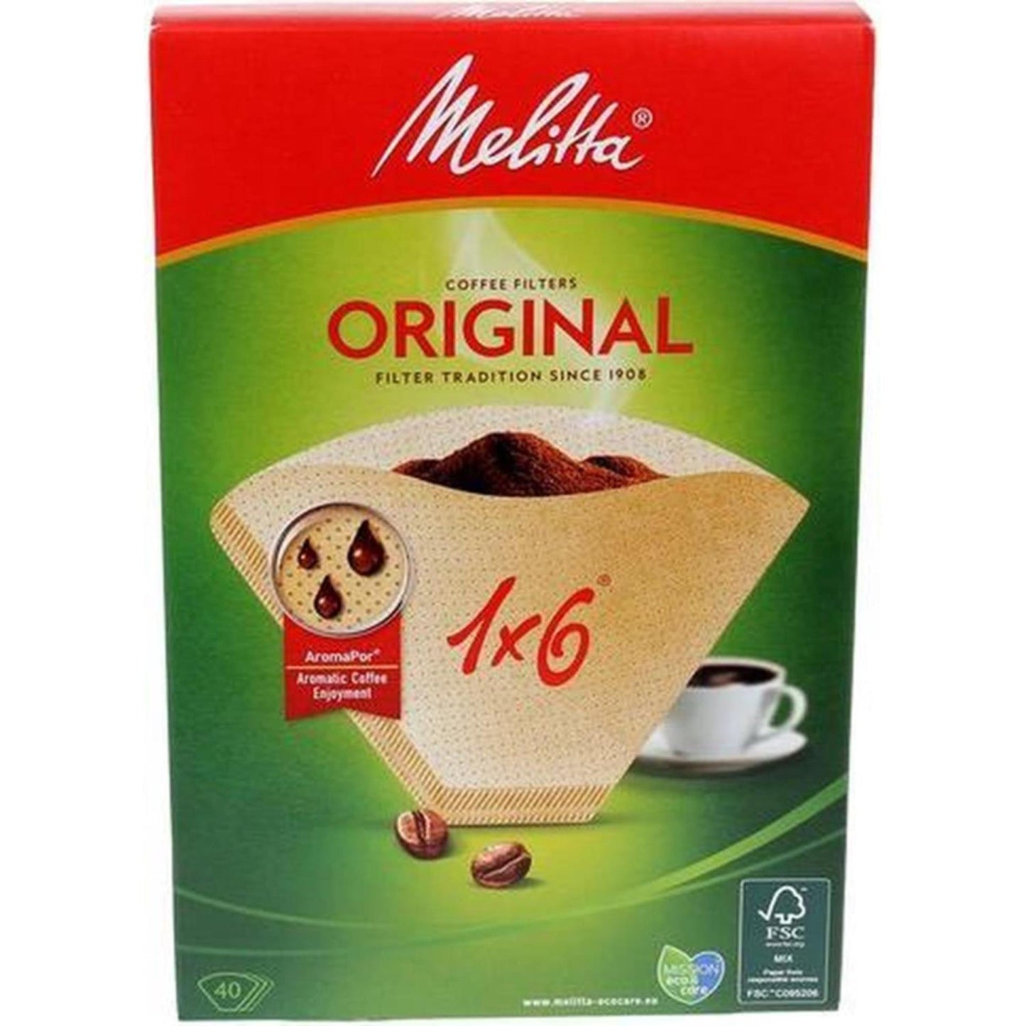 Melitta melitta filtros 1x6 40 piezas marrón