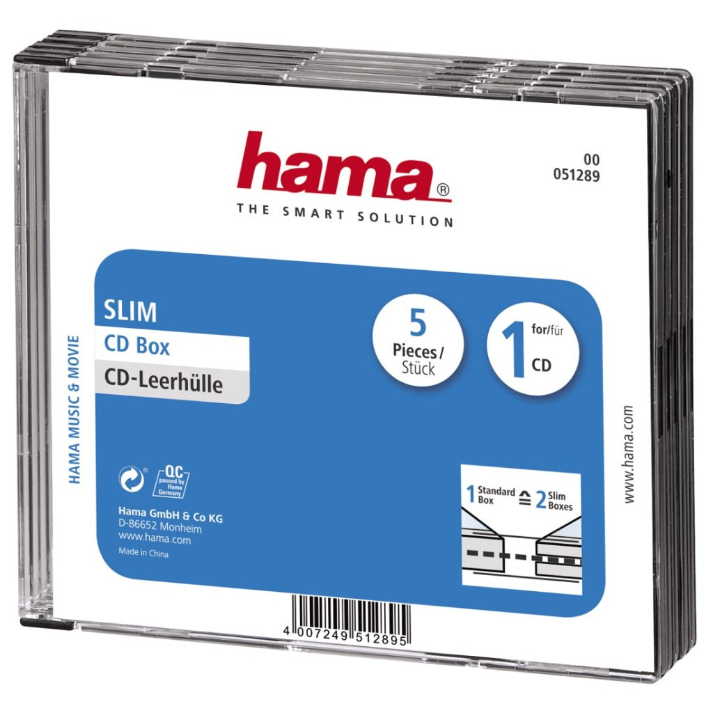 Hama CD Box Slim 5 paquete transparente negro