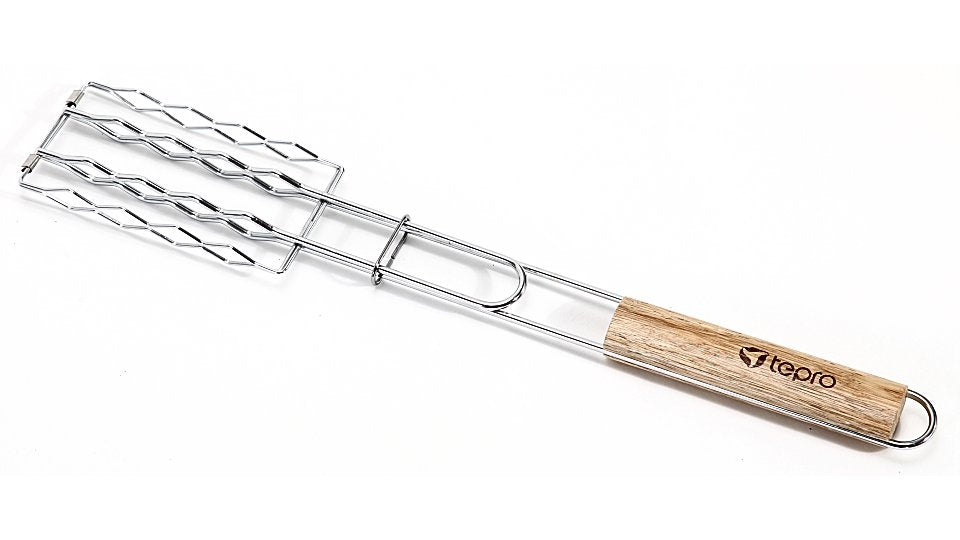 Gepro Gepro 8527 Cuesta de salchicha de barbacoa para 4 salchichas con mango de madera 51 cm