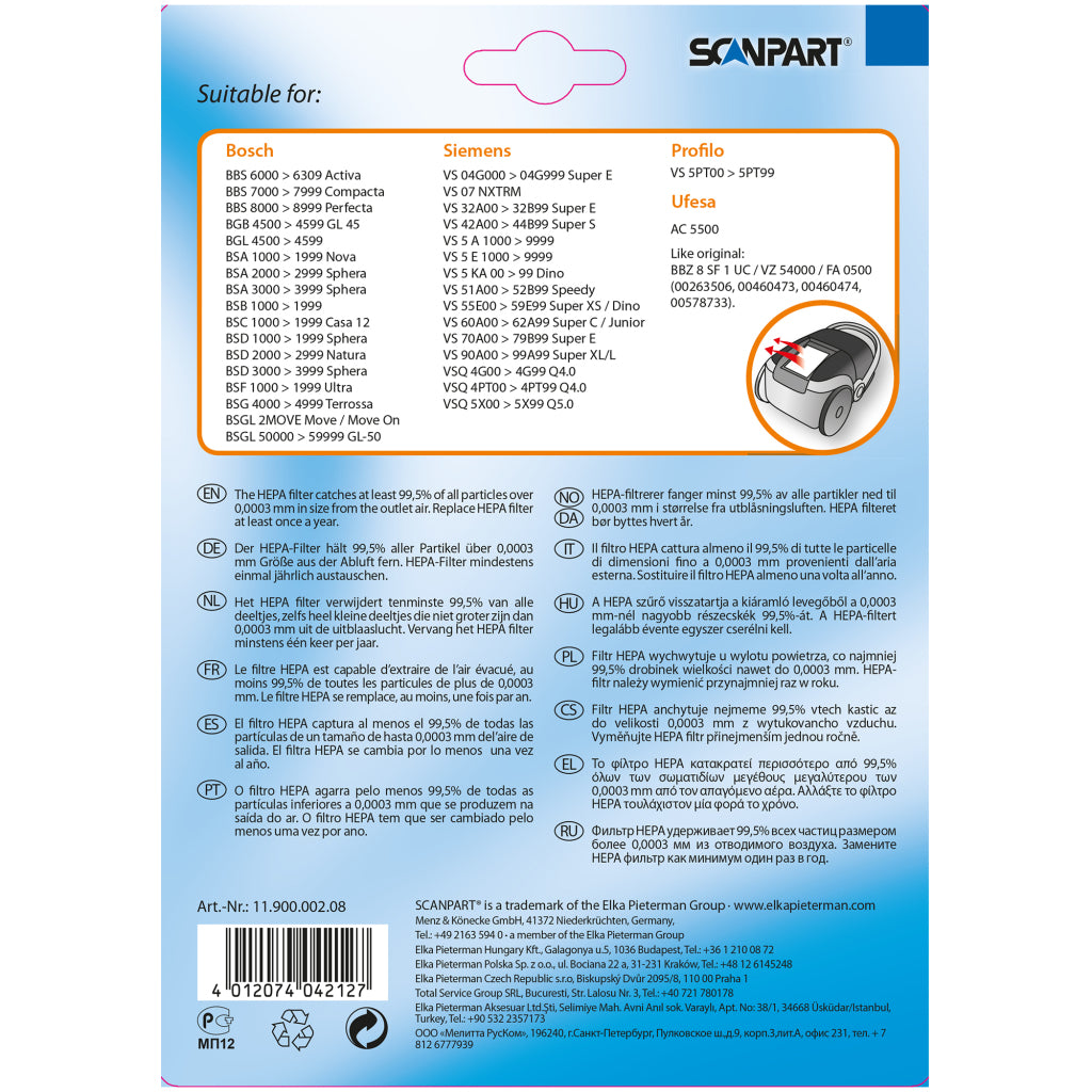 Scanpart scanpart Siemens bbz8fs1 hepafilter