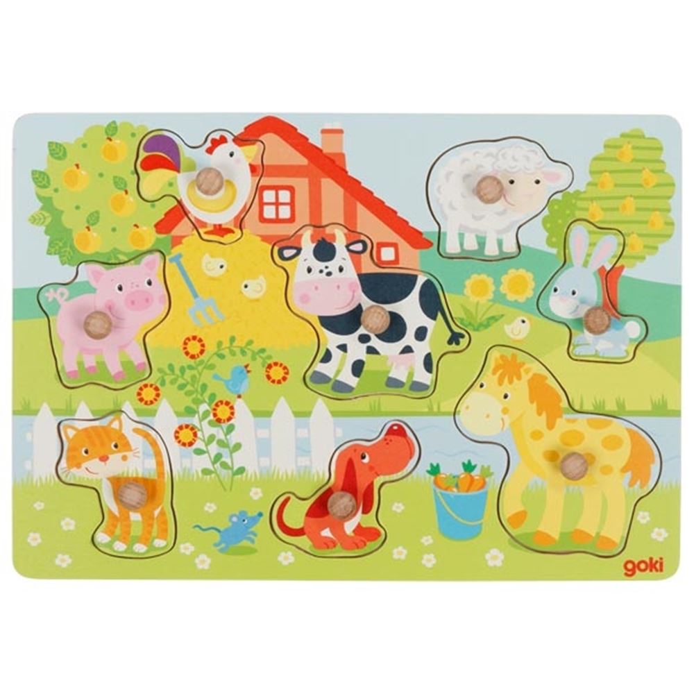 Puzzle de botones de Goki animales de granja. 8 piezas. 1+