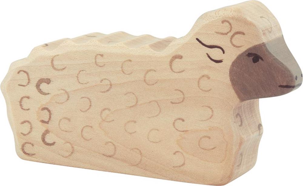 Holztiger schaap, liggend. 10,5 cm.