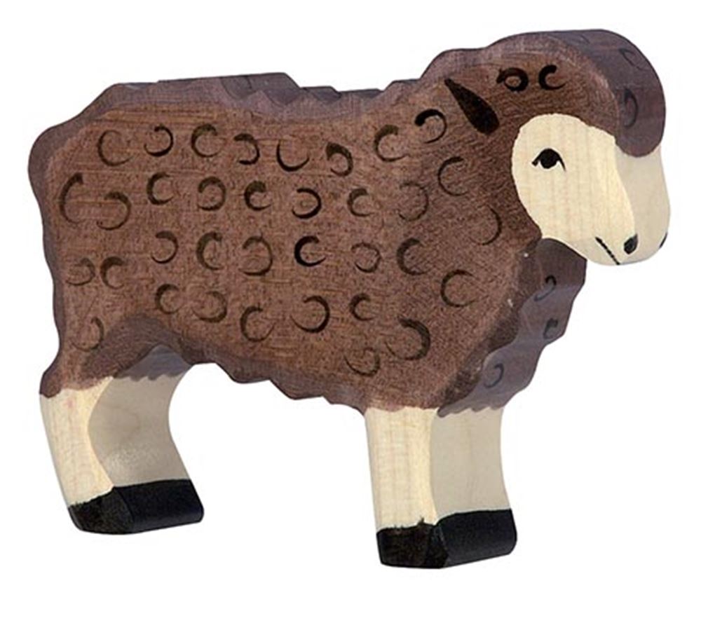 Pecora Holztiger, in piedi, nera. 10cm.