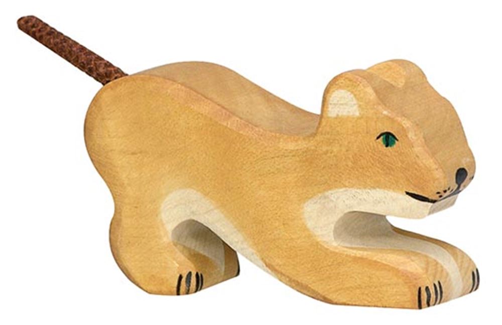 Leone Holztiger, piccolo, che gioca. 8 cm.