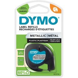 Etichette letratag dymo plastica metallica 12x4mm argento