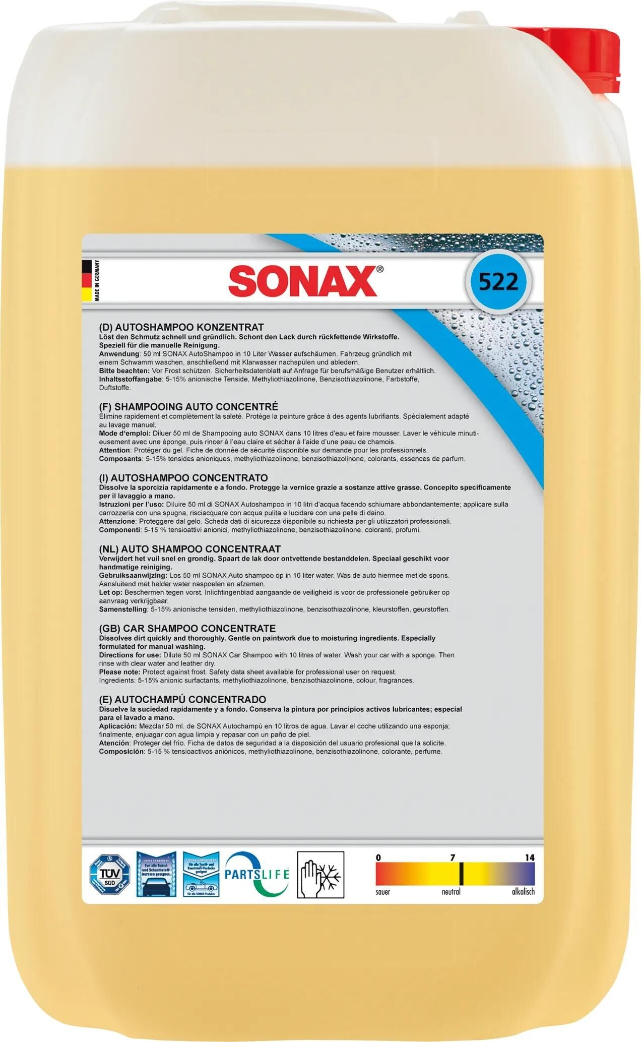 Sonax auto shampoos 25ltr bro berretto di plastica
