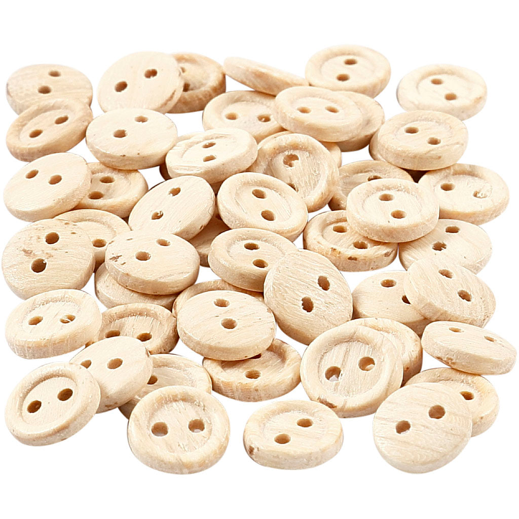 Botones de madera Creativ company, d 8 mm, 2 agujeros, 50 piezas, 1 caja