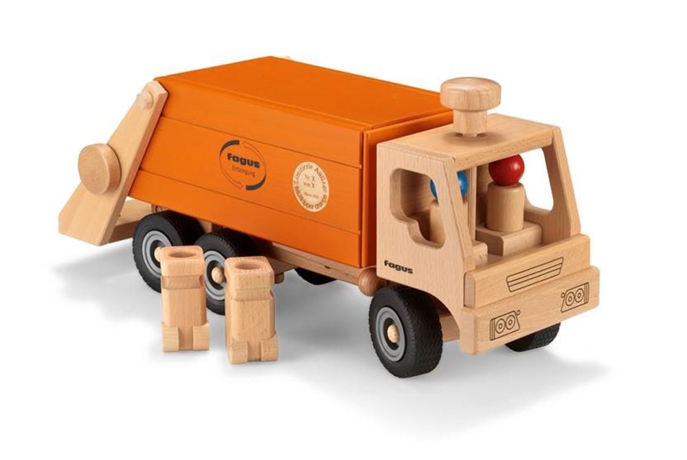 Camión de basura de madera naranja 43 cm con 2