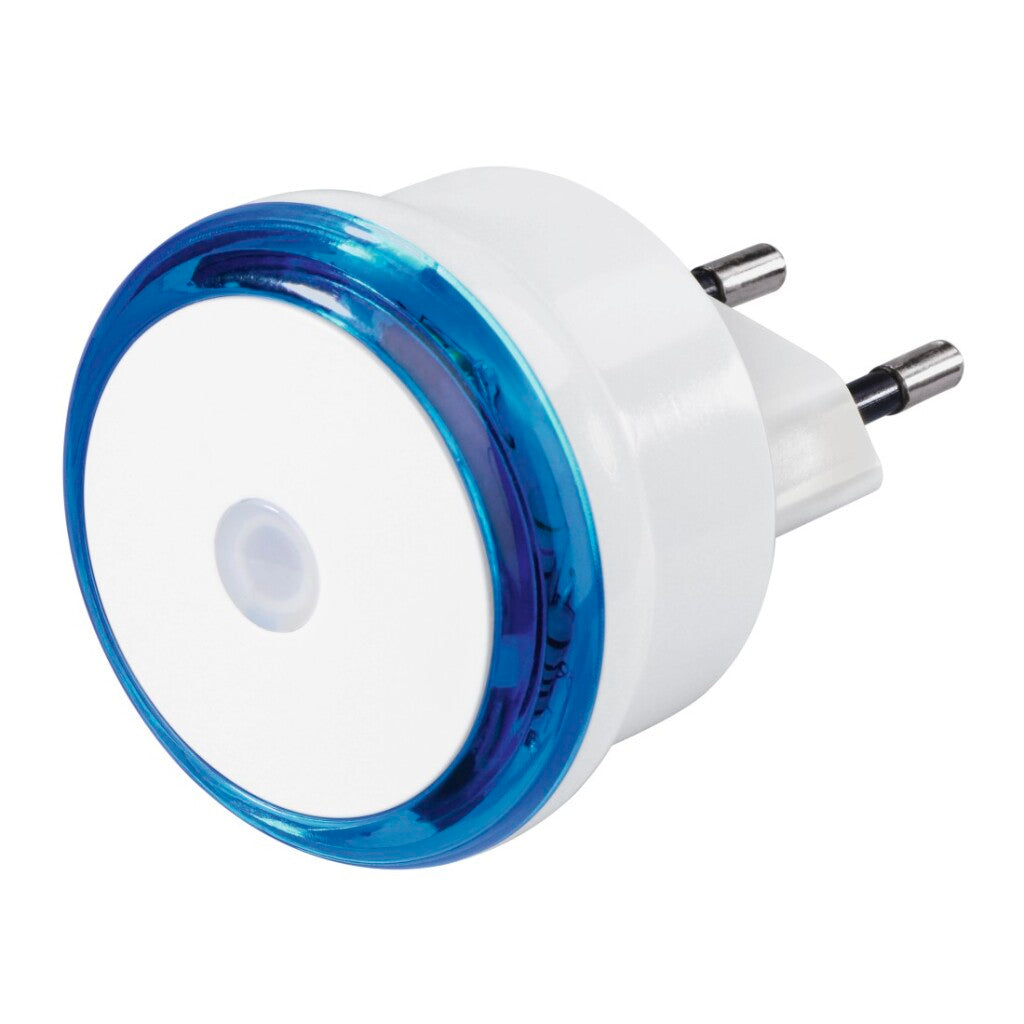 Luce notturna LED Hama Basic con presa, sensore crepuscolare, risparmio energetico. blu