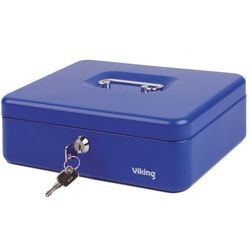 Geldkist od staal 26,2x19,2x8,2cm 4vakken blauw