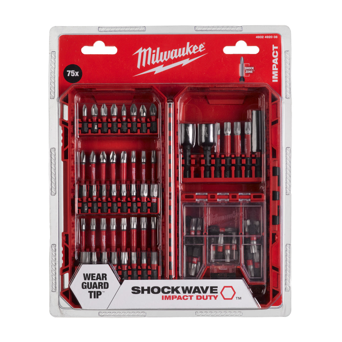 Imp Milwaukee accessori set di punte per viti shockwave act duty 75 pezzi - 4932492008